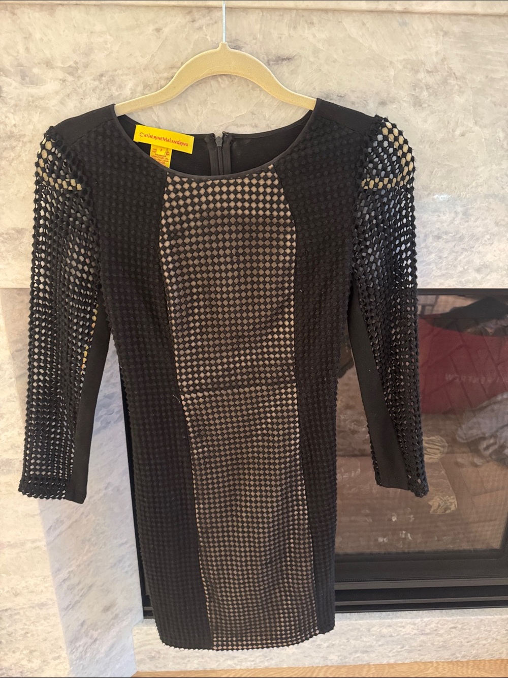 Catherine Malandrino Black and Taupe Mesh-Panel Sheath Dress